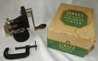 Vintage Singer Hand Operated Pinker Pinking Machine No.  121379,  Clamp & Box