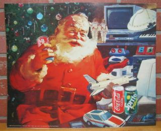 Coca - Cola & Sprite Santa Sign Coke Soda Drink Vintage Cardboard Advertising
