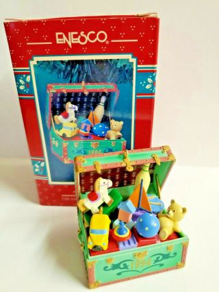 Vintage Enesco Merry Menage 1994 Toy Box Christmas Ornament Toy Chest Series Box