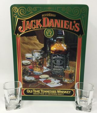 Jack Daniels Whiskey Red Dog Saloon Poker Gift Metal Tin Crystal Shot Glass Card