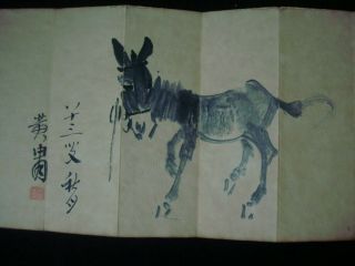 Fine Old Chinese Hand Painting Donkeys Album Book Signed " Huangzhou "