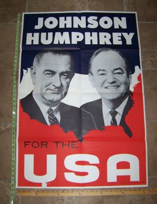 1964 Johnson Humphrey Presidential Campaign Poster 41 " X 28 "