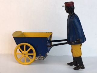 Vintage Ferdinand Strauss Tin Litho Wind Up Tip Top Black Porter Cart