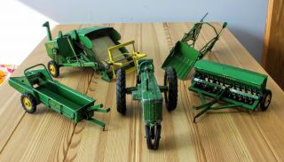 (5) John Deere Diecast Model Toy 1:16 Tractor And Implements 7058