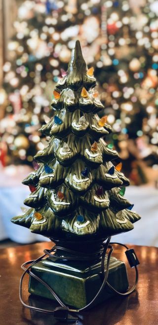 Vintage 1970’s Porcelain Ceramic Mood Light Up Christmas Tree 18” Green