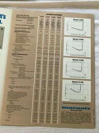 1977 Marantz Stereo Receivers 2252B 2238B 2226B 2216B 5 Page Booklet w/ Specs 3