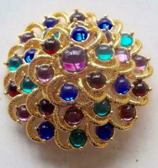Monet Vintage Brooch Haute Couture Purple Red Blue & Green Cabochons