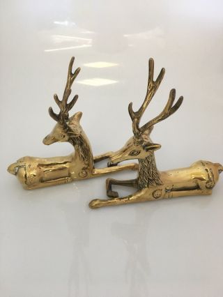 Vintage Solid Brass Sitting Deer Pair Figurines Statues Buck Doe Decor Christmas