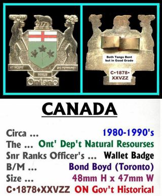 Wallet Badge • Canada - On • Post 1950 • Ontario Dnr • Snr Ranks • C•1878•xxyzz