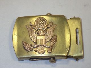 Wwii Us Army Officers Brass Belt Buckle With Us Eagle Attached In