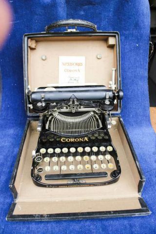 Antique 1917 Corona No.  3 Folding Portable Typewriter & Case W/ Oiler