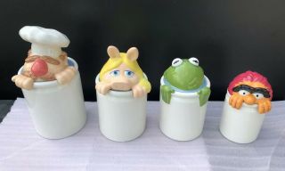 Vintage Disney Muppets Chef,  Animal,  Kermit The Frog & Miss Piggy Canisters Set