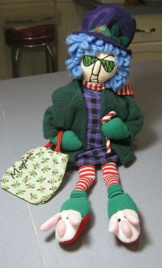 Hallmark Maxine Shelf Sitter Cloth Doll Xmas Candy Cane Stripe Scarf Leggings