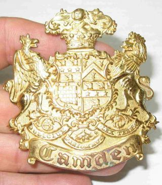Camden England Large Gold English Coat Of Arms Police Hat Badge Shield Uniform