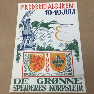 Boy Scout Poster 1950 Danish Scout Camp Poster Fredericiale Jern De Gronne 20x14