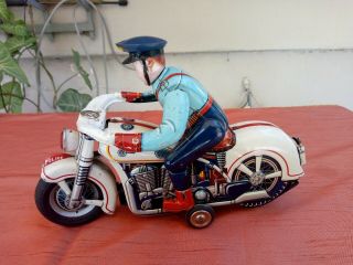 Vintage Modern Toys Policeman On Motorcycle Tin Toy Battery Operated
