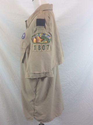 Mens Boy Scouts BSA Beige Uniform Shirt Short Sleeve Patches L Large 2