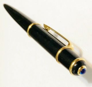 Cartier Diabolo Ballpoint Pen Black Composite Gold Plated Blue Cabochon