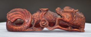Antique Chinese Wood Carving Dragon Statue Figure Tao Sculpture Relief