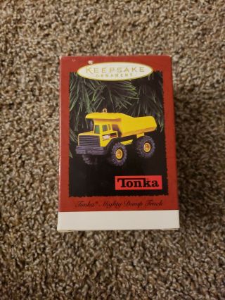1996 Hallmark Keepsake Metal Tonka Mighty Dump Truck Christmas Ornament