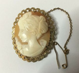 Vintage 9ct Gold Hand Carved Shell Cameo Brooch Hallmarked Birmingham 1972 5.  6g