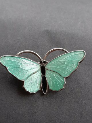 Vintage Norwegian Silver And Enameled Butterfly Brooch