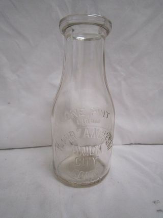 Rare Vintage Milk Bottle K.  Chrzanowski Union City Conn One Pint 7 1/2 "