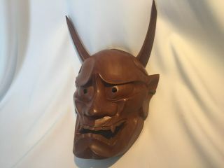 Japanese Wooden Noh Mask Hannya Demon " 守立刀”　ornament Noh Kagura　signature
