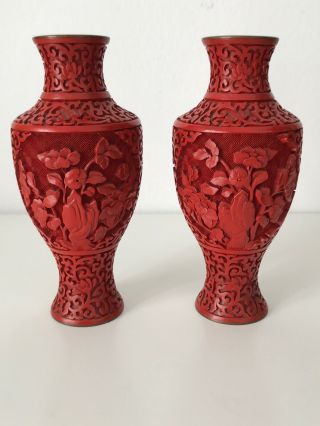 Chinese Red Cinnabar Lacquer Vases - China Mid 20th Century