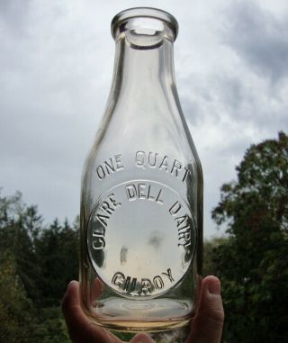 Clare Dell Dairy Western Embossed Quart Milk Bottle Gilroy,  California