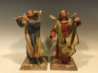 Vintage Pair Italian Cartapesta Nativity Christmas Angel Candle Holders