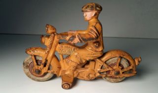 1930s Hubley Harley Davidson Cast Iron Civilian Orange Motorcycle