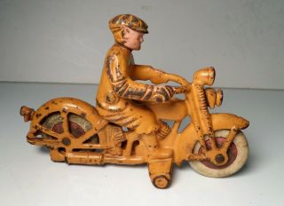 1930s Hubley Harley Davidson Cast Iron Civilian Orange Motorcycle 3