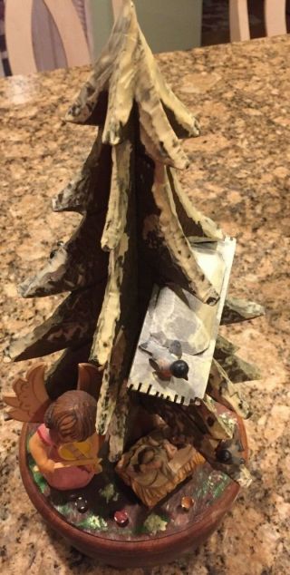Vtg Hand Carved Revolving Christmas Tree Music Box A Thorens O Tannenbaum