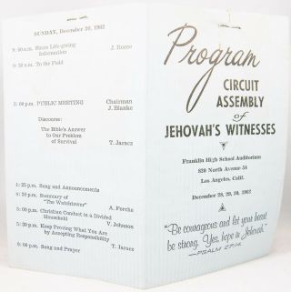 1962 Circuit Assembly Program Los Angles California Dec 28 - 30 Watchtower Jehovah