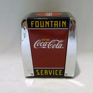 Vtg.  1999 Coca - Cola " Fountain Service " Red/black Metal & Chrome Napkin Dispenser