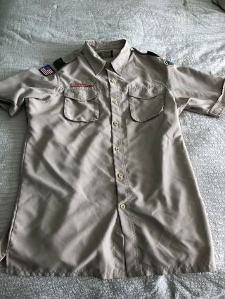 Adult Boy Scout Bsa Uniform Shirt Mens Medium Fishing Vented Summer Tan