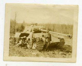 Photo Of Gis Posing Near A Knocked Out Panther Tank W/writing On Back