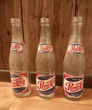 (3) Vtg Pepsi - Cola Old Paper Label Pop Soda Bottles York Pepsi