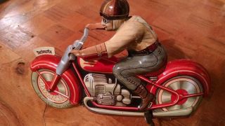Technofix Tin Lithograph Toy Motorcycle Wind - Up