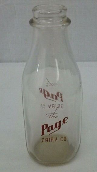 Vintage Page Dairy Glass Milk Bottle Bright Red Graphics 1 Quart