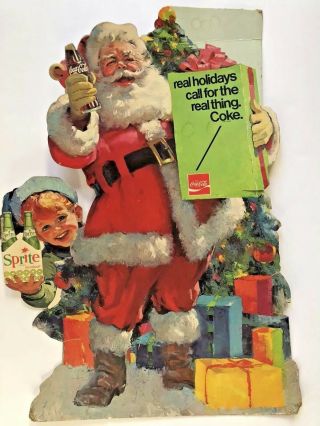 Vintage Coke Sprite Santa Claus Litho Cardboard Cutout Store Display Ad 26 " X18 "