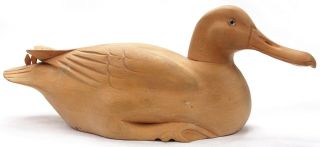 Vintage Wooden Duck Decoy Blank With Glass Eyes Carved Wood Hunting Unpainted