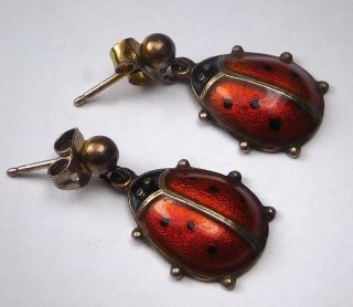 Vintage Norway David Anderson Sterling Silver/ Enamel Ladybug Stud Earrings