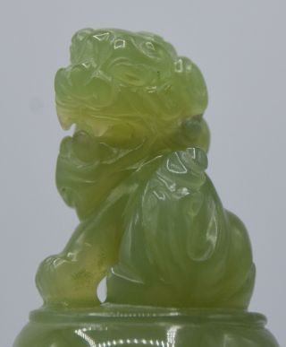 Antique Chinese Foo Dog Dragon Elephants Hand Carved Green Jade Stone Jar w/ Lid 3
