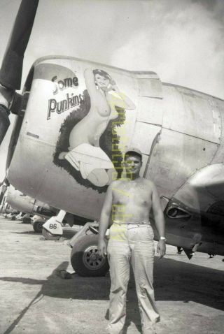 Republic P - 47 Thunderbolt - " Some Punkins " - Vintage Airplane Nose Art Negative