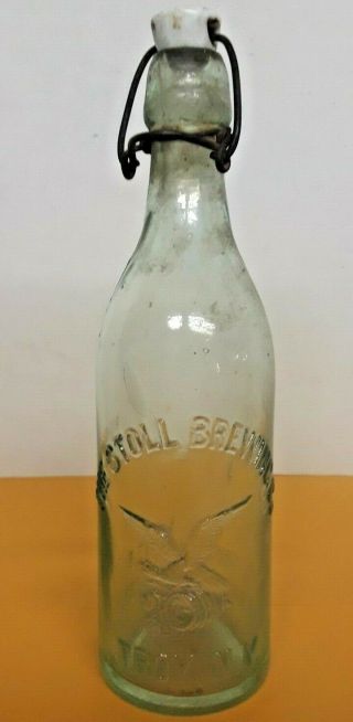 Blob Top Embossed Troy Ny The Stoll Brewing Co.  Porcelain Topper Bottle Antique
