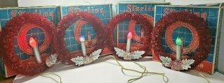 4 Vtg Sterling Cellophane Wreaths Orig Boxes Christmas 704j Electric Fast Ship