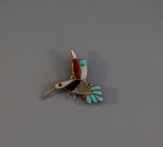 Vintage Zuni Indian Sterling Silver Pin / Pendant - Hummingbird - 2 "
