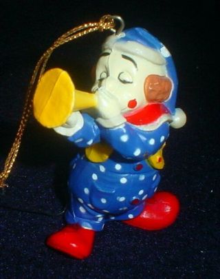 Adorable Vintage Christmas Ornament Circus Clown Playing A Trumpet In His Pj 